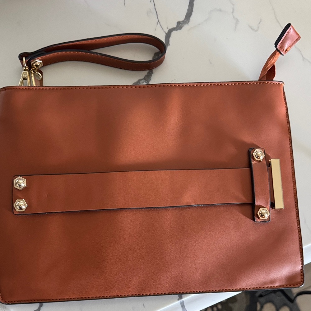Chic Tan Leather Wristlet Clutch by INZI / never used.